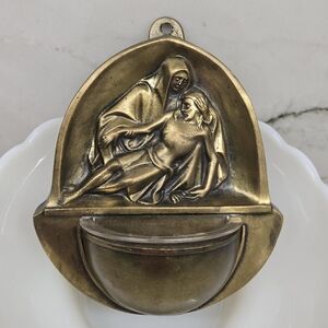 Vintage Gold Holy Water Font - Jesus & Mary- Religious Art